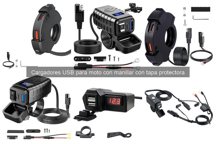 Cargador USB para moto con manillar y tapa protectora