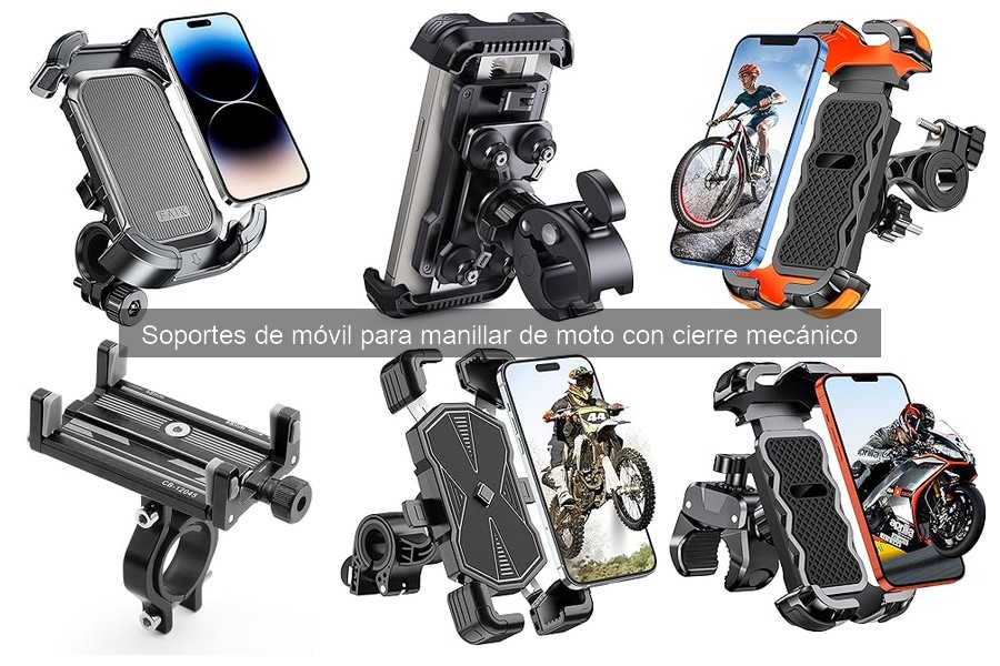 Soportes de móvil para manillar de moto con cierre mecánico